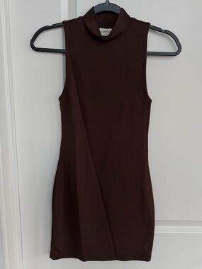 Babaton Sleeveless Mock Neck Mini Dress - Brown